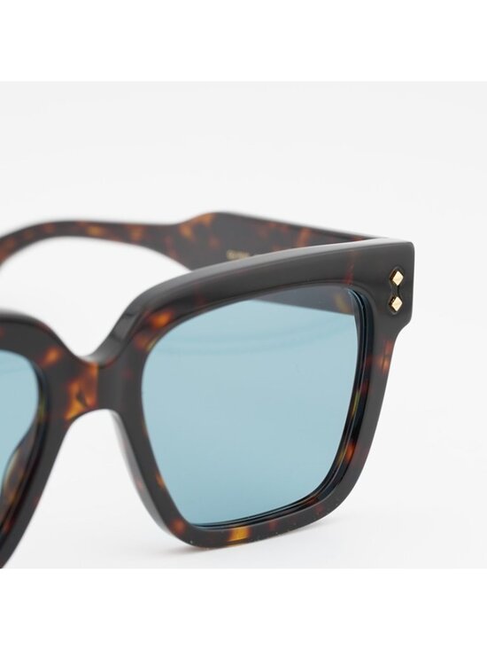 Gucci GG1084S 002 Sunglasses Shiny Dark Havana Square Frame, Light Blue Lenses